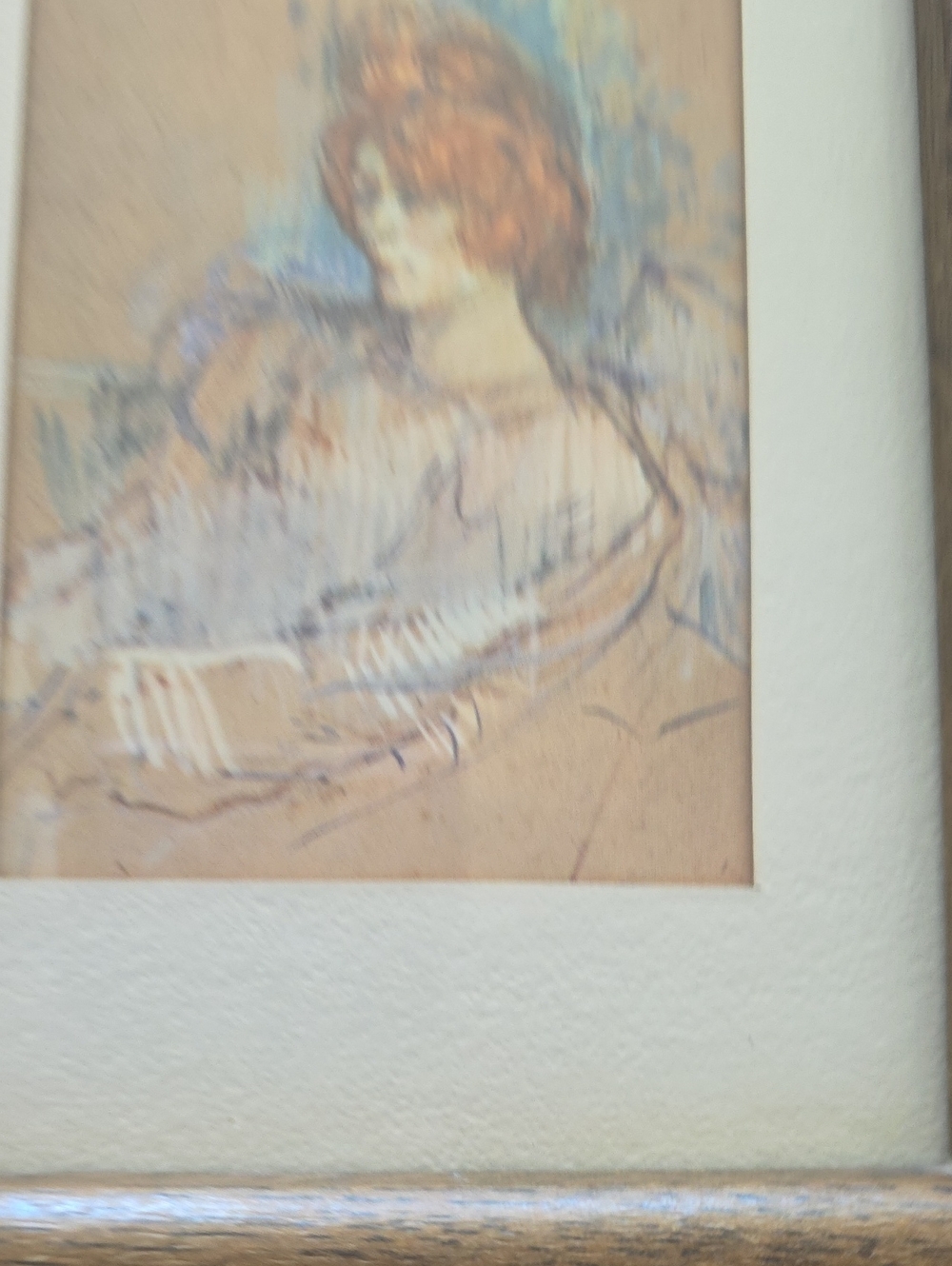 Framed Vintage Style Portrait Art Print in Cream and Peach